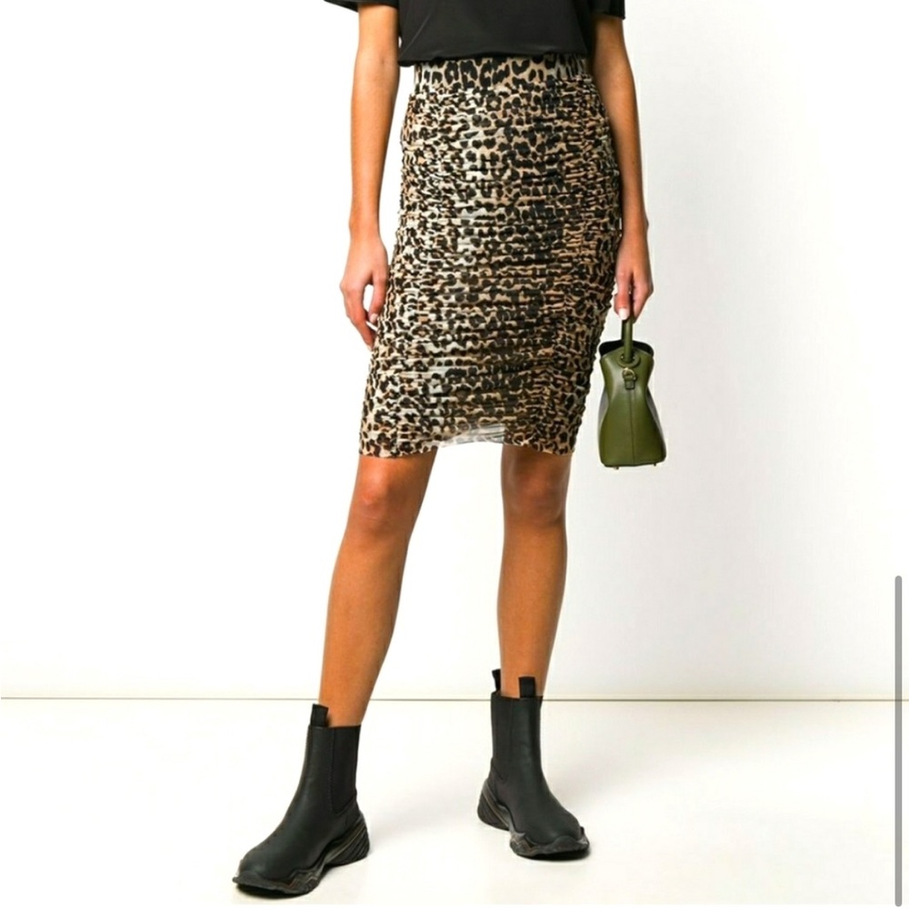 NWT GANNI Elegant Brown and Black Ruched Skirt Size: 36